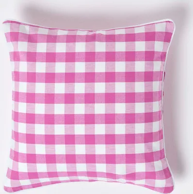 Obrázek produktu pro HOMESCAPES Růžový kostkovaný povlak na polštář 45 x 45 cm ze 100% bavlny