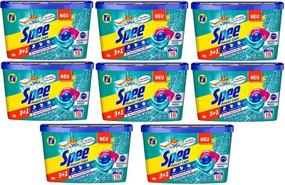 Produktbild von Spee Power Caps Frische-Kick 3+1, Vollwaschmittel, 8x16 Waschladungen, Reinheit, Strahlkraft und Frische für deine Wäsche zum schlauen Preis, 20-95°