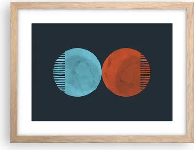 Produktbild von Gerahmtes Poster - Rahmen in heller Eiche - Abstraktion Blau Rot - 40x30 cm - Wand Bild - Wanddeko - Wandbilder - Kunstposter - Wandposter - Bilderrahmen - Bilder - Kunstdruck - P2NAA40x30-4720