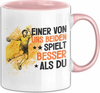 Produktbild von Handball Tasse Geschenk Spruch Für Golf-Spieler Einer Von Uns Beiden Spielt Besser Als Du Becher (Rosa)