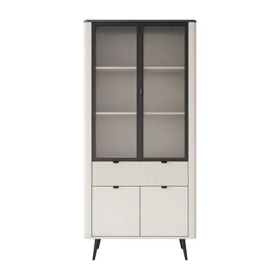 Produktbild von Breite Vitrine AUTUMN 2D2W1S mit Schublade, Kaschmir / Grauer Stein