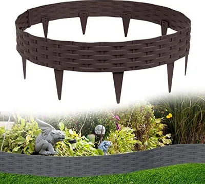Image de Bordure de jardin aspect rotin Bordure de gazon 10m plastique pliable Bordure de tonte Bordure de jardin design rotin Palissade brune (10 pièces/10m) CEEDIR