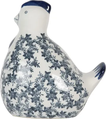 Immagine prodotto di Deko-Huhn, statuina in Vetroceramica con motivo floreale, 18x12x21 cm, bianco e blu, Clayre & Eef, modello 6CE2092