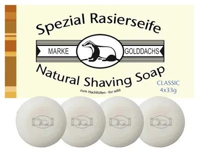 Immagine prodotto di Sapone da barba, linea Classica, confezione ricarica, 4 pezzi da 33 grammi ciascuno.