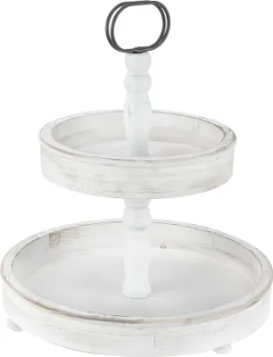 Produktbild von Mucola Etagere 2 Tier Serving Plate Stojak do serwowania Etagere Stojak na owoce Miska na ciasto Vintage Stojak na ciasto - białe drewno