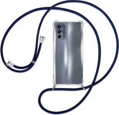 Produktbild von Handykette Backcover-Schutzhülle mit Band (Metall silberfarben) für Motorola Moto G62 5G (6.5'') - dunkelblau