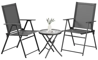 Obrázek produktu pro 3dílná sada zahradního nábytku – balkonová sada – dvě sedací místa – stůl a dvě židle – kovový rám z železa – moderní styl – černá