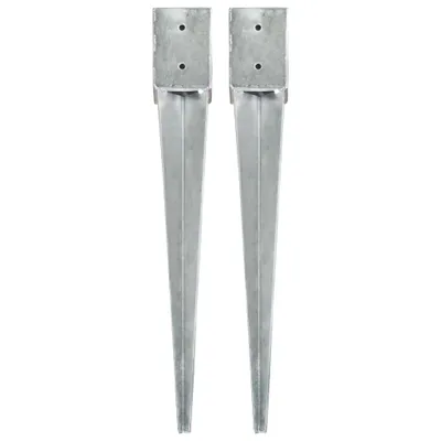 Image de Piquets de terre 2 pcs Argenté 10×10×76 cm Acier galvanisé