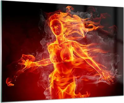 Produktbild von Bilder auf glas - Frau Flammen Illustration - 100x70cm - Glasbilder - Wandbilder - Kunstdruck - zum Aufhängen bereit - Wanddekoration aus Glas - Glas Bilder - Wandbild auf Glas - GAA100x70-0222