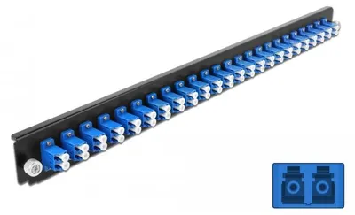 Produktbild von DELOCK 19" LWL Spleißbox Frontblende 24 Port LC Duplex blau