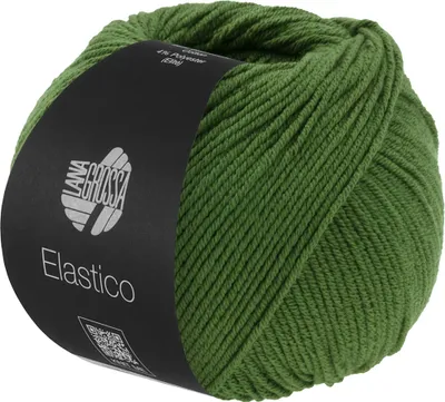A ball of green yarn with a black label.