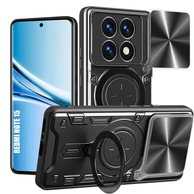 Image de Coque pour Xiaomi Redmi Note 15 5G/4G, avec Anneau et Protection Caméra Anti-Rayures - Noir