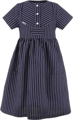 Produktbild von modAS Kinder Fischerkleid Klassisch - Gestreiftes Kleid im Finkenwerder-Stil mit breiten Streifen in Blau Größe 92