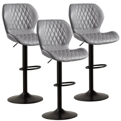 Immagine prodotto di Sgabelli da bar con schienale, girevoli a 360°, regolabili in altezza, rivestiti in ecoFinto cuoio, colore grigio, set da 3