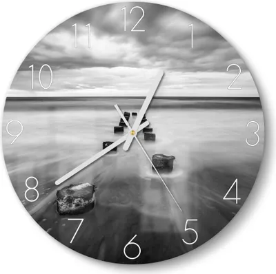 Produktbild von DEQORI Glasuhr Ø30 cm Zahlen 'Wellenbrecher im Meer' Wanduhr Glas Uhr Design leise