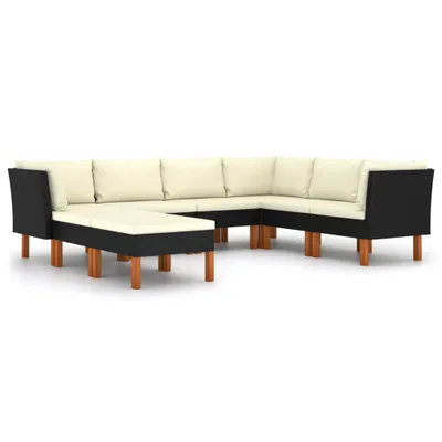 Image de vidaXL Ensemble de jardin lounge 8 pièces avec coussins Poly rotin noir