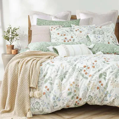 Produktbild von Bettwäsche Set 135x200 cm Grün Weiß Blätter Blumen