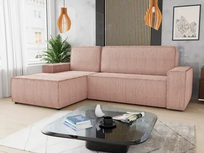Produktbild von Ecksofa Totti L mit Schlaffunktion und Bettkasten - Cord Stoff - L-Form Couch, Polstersofa, Schlafsofa, Sofagarnitur (Rosa (Poso 052) Seite: Links)