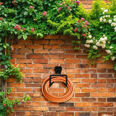 Produktbild von Wandmontierter Gartenschlauchhalter aus schwarzem Stahl