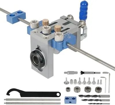 Produktbild von Bohrschablone für 5/8/10/15mm, selbstzentrierendes 3-in-1 Dübelset, multifunktionales verstellbares Werkzeug zur Holzverarbeitung