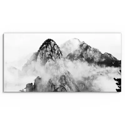 Produktbild von DEQORI Glasbild Echtglas 60x30 cm 'Huangshan im Nebel' Wandbild Bild modern Deko