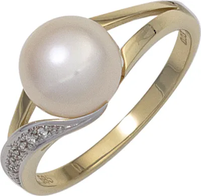 Produktbild von JOBO Damen Ring 585 Gold Gelbgold 1 Süßwasser Perle 6 Diamanten Brillanten Goldring Größe 60