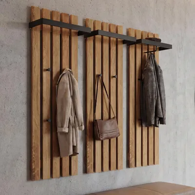 Zdjęcie produktu dla MCA zestaw 3 wieszaków na płaszcze HWC-P57, wieszak ścienny, drewniany wieszak na płaszcze, 4 haczyki metalowe 120x40cm, dąb