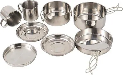 Produktbild von Famanu Campingkochgeschirr Set - 8-teilig, rostfreies Stahl