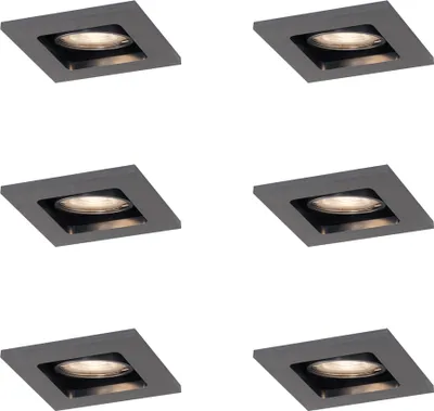 Produktbild von QAZQA - Set mit 6 modernen Einbaustrahlern Gunmetal GU10 50mm Rund Kippbar - Qure I Wohnzimmer I Schlafzimmer - Aluminium - LED geeignet GU10