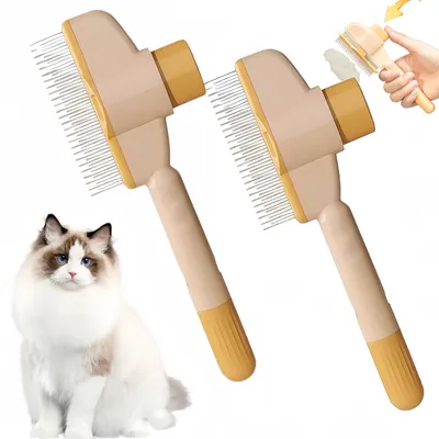 Produktbild von 2er Reinigungsbürste für Haustiere,Haustier Bürsten, Hundebürste,Katzenbürste,mit Entriegelungsknopf für langes und kurzes Fell Hunde Und Katzen,Gelb