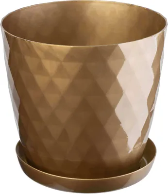 Image de KADAX Pot de fleurs en plastique "Amily", pot avec soucoupe. Pot à plantes, 18 cm, or, 1 pièce