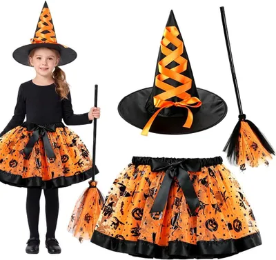 Produktbild von Hexenkostüm Mädchen mit Tutu und Hut, Einheitsgröße, für Halloween