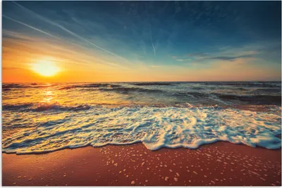 Produktbild von MuchoWow® Poster Strand - Meer - Sonnenuntergang - Gold 90x60 cm - Schlafzimmer