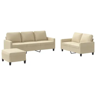 Produktbild von vidaXL 3-tlg. Sofagarnitur mit Kissen Creme Stoff