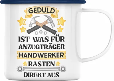 Produktbild von Trendation - Handwerker Emaille Tasse mit Spruch Geschenke für Handwerk Kaffeebecher KFZ Mechaniker Mechatroniker (Blau)