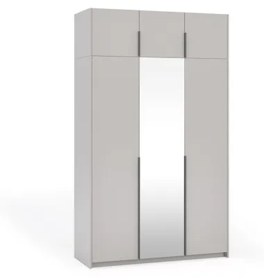 Produktbild von Kleiderschrank ASTON mit Aufsatz und Spiegel, 3-türiger Garderobenschrank 148 cm, Schlafzimmerschrank mit Stauraum, Drehtürenschrank Kaschmir