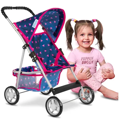 Produktbild von Kinderplay Puppenwagen KP0280T – Leichter klappbarer Puppenbuggy mit Sonnenverdeck, Sicherheitsgurt und Ablagekorb