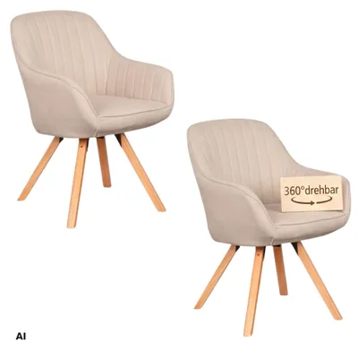 Produktbild von Esszimmerstuhl 2er Set Matera beige drehbar mit Armlehnen, Holzgestell 100%