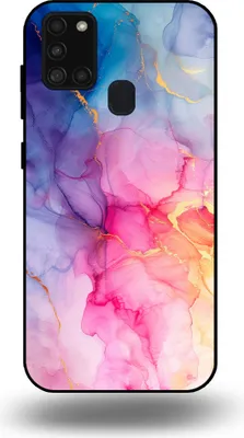 Produktbild von Smartphonica Handytasche passend für Samsung Galaxy A21s mit Marmordruck - TPU Rückseitenschutzhülle Marmordesign - Regenbogen