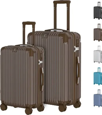 Image de Voyagoux® - Ensemble de voyage S/M - Valises - 2 pièces - Valise de voyage à roulettes - Marron foncé - Serrure TSA