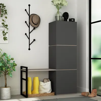Produktbild von Decortie Mello Schuhschrank Wandgarderobe  Anthrazit-Helles Mokka 109x39x149 cm