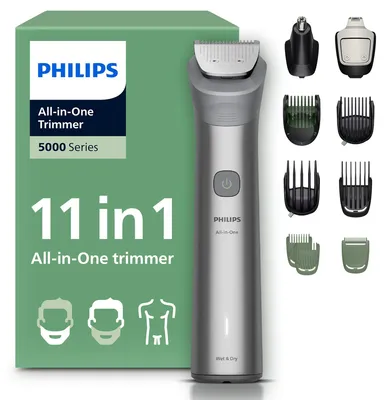 Produktbild von Philips 5000 series All-in-One Trimmer MG5951/15 11-in-1-Trimmer, Hellgrau, 0,5 mm, 1,6 cm, 0,5 mm, Universal, Gesicht, Kopf, Nase