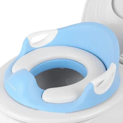 Image de Réducteur de toilettes pour enfants - Réducteur de toilettes - Avec protection anti-éclaboussures - Poignées - Dossier - Plastique PP - Bleu ciel