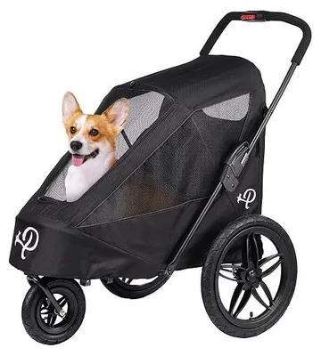 Produktbild von Breeze Große Hundebuggy Hundewagen wandelbar Fahrradanhänger für Hunde mit Luftreifen, Schwarz, 1 Stück (1er Pack)