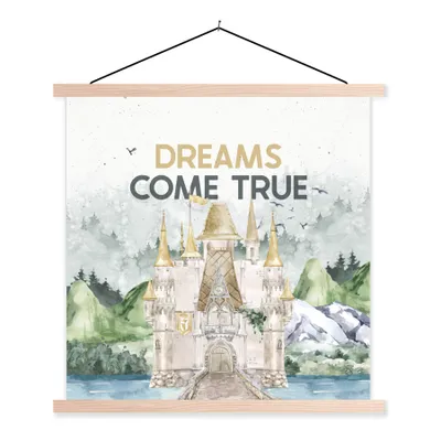 Produktbild von MuchoWow® Textilposter Träume werden wahr - Kinder - Zitate - Kinder - Baby - Sprichwörter 60x60 cm mit holzfarbenen Rahmen - Wanddekoration