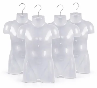 Produktbild von 4 Stück Kindertorso Transparent 35,7 cm – Halbschale Kinder Kunststoff Oberkörper Halbplastik – Kids Mannequin Schaufensterpuppe mit Haken Dekotorso
