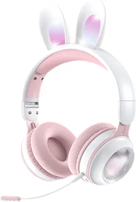 Produktbild von Bluetooth 5.0-Kopfhörer mit Hasenohr, Over-Ear-LED-Licht, Faltbares Kabelloses Headset, Unterstützung von TF/AUX, Kinder, Kleinkinder, Teenager(Weißes