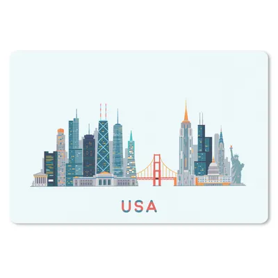 Produktbild von MuchoWow® Schreibtischunterlage USA - Skyline - Freiheitsstatue 60x40 cm - XXL Mauspad - Großes Mauspad