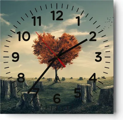 Produktbild von Wanduhr - Quadrat - Glasuhr - Baum Natur Wiese - 40x40cm - Schleichendes Uhrwerk - Lautlos - zum Aufhängen bereit - Dekoration Modern - Wanddekoration aus Glas - C4AC40x40-3751