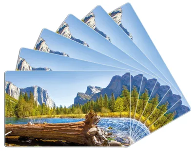 Produktbild von Wallario Frühstücksbrettchen 6er Set aus Glas, je 14 x 23 cm, mit rutschfesten Füßen, Motiv Baumstamm im Fluss zwischen Bergen und Wäldern